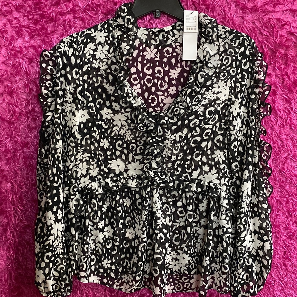 Top shop, sheer blouse, black and white US size 4